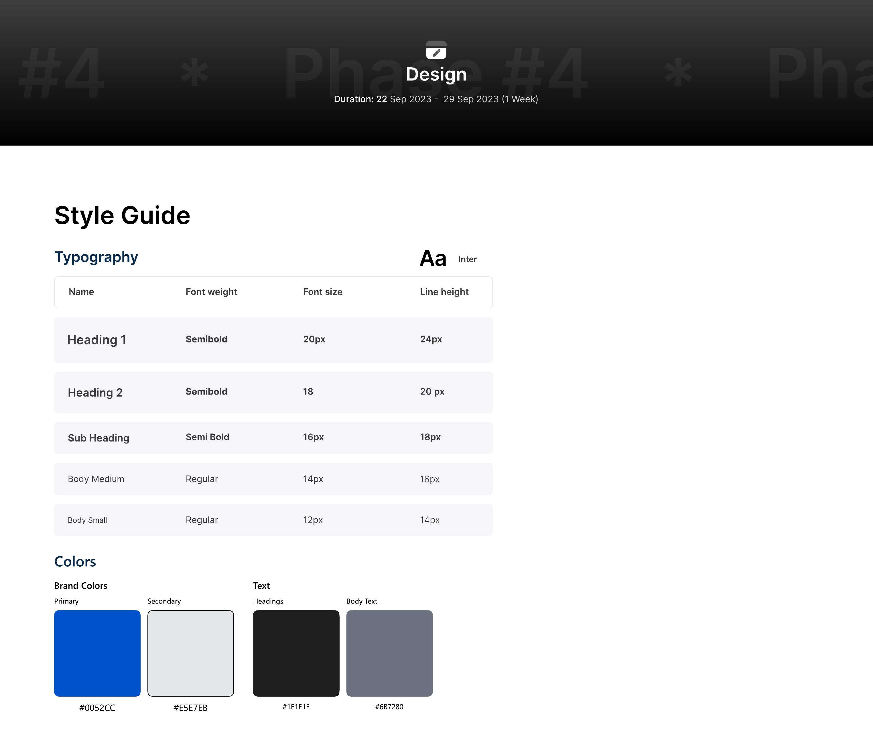 Security Sentinel style guide showing Inter typography and the blue, grey and charcoal colour palette
